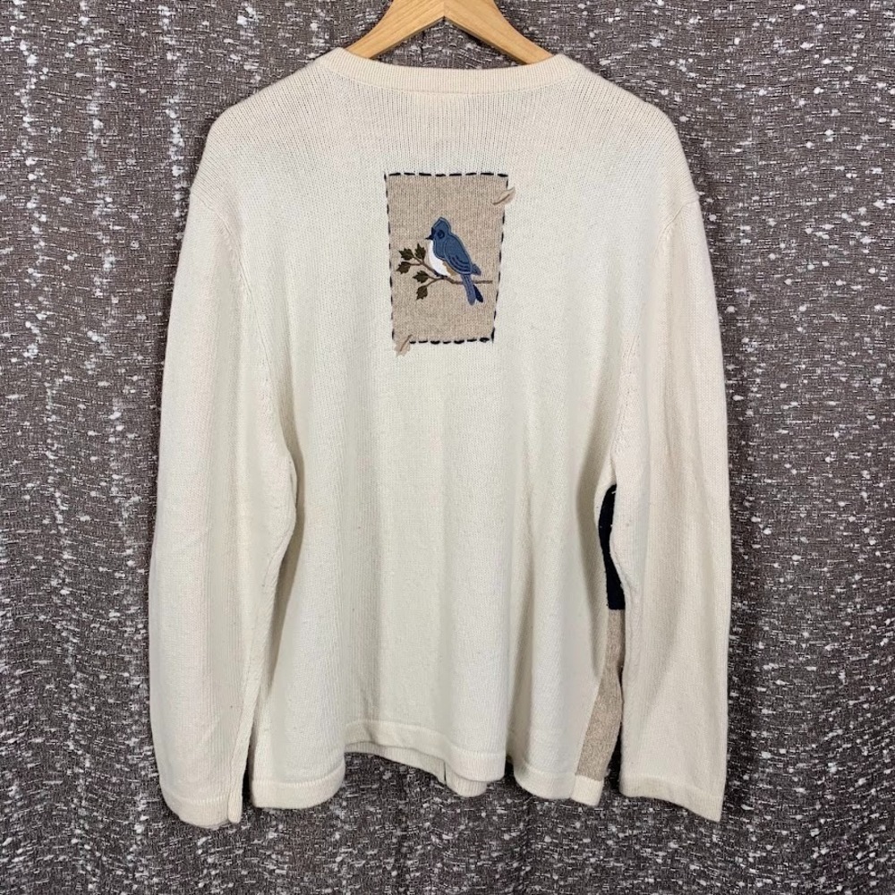 Croft & Barrow Knit Full Zip Patchwork Birdhouse Sweater Women's Cottagecore - Picture 7 of 10